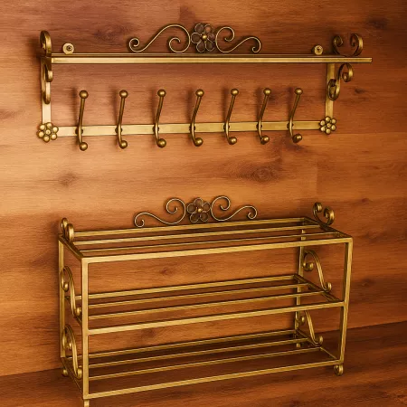 Wieszak na ubrania kuty z półką i szafką na buty